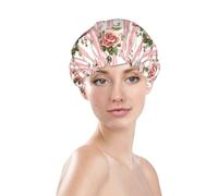Generic Cuffia da doccia con stampa floreale, impermeabile e riutilizzabile, per capelli da donna, cappello da doccia elastico a doppio strato
