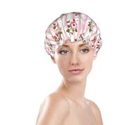 Generic Cuffia da doccia con stampa floreale, impermeabile e riutilizzabile, per capelli da donna, cappello da doccia elastico a doppio strato