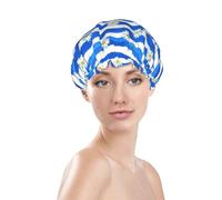 Generic Cuffia da doccia con stampa floreale, impermeabile, riutilizzabile, per capelli da donna, a doppio strato, elastico, protezione per capelli