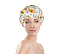 Generic Cuffia da doccia con stampa floreale, impermeabile, riutilizzabile, per capelli da donna, a doppio strato, elastico, protezione per capelli