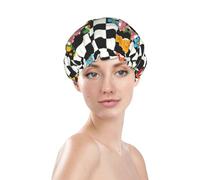 Generic Cuffia da doccia con stampa floreale, impermeabile, riutilizzabile, per capelli da donna, a doppio strato, elastico, protezione per capelli