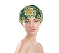 Generic Cuffia da doccia con stampa floreale mandala, impermeabile, riutilizzabile, per capelli da donna, cappello da doccia elastico a doppio strato, protezione per capelli