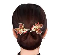 Generic Deft Hair - Bigodino per chignon con motivo floreale, elegante, per capelli lunghi, per donne e ragazze, colore rosso