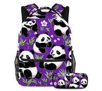 Generic Distinguiti dalla folla con il nostro zaino e astuccio, ideale per ragazzi, ragazze e adolescenti, simpatico panda su viola, sjb-004-qbb-005-2, Multicolore, B：29.4x20x40cm P：19x7.5x3.8cm,