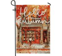 generic Divertente bandiera autunnale da giardino a forma di bicicletta, 30,5 x 45,7 cm, double face, decorativa per esterni, con scritta "Hello Autumn Bookshelf", bandiera per casa, scena, piccola