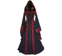 Generic Donna Abito Rinascimentale Medievale Maxi Nero E Rosso, Costume Medievale, Strega, Cosplay, Abbigliamento Da Sera, Halloween