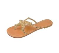 Generic Donna Sandali da Spiaggia, Sandali Piatti con Stella Marina, Punta Aperta, Senza Lacci, Bohémien, Estivi, Oro, 37 EU Larga