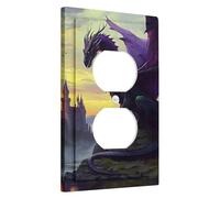 Generic Drago Luce Interruttore Piastra di Copertura Cool Animal Fly Dinosauro Alba Cielo Paesaggio Castello Grigio Viola Giallo Termoplastico Infrangibile Sala Giochi Camera da Letto Presa Elettrica