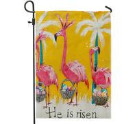 Generic Easter Flamingo Tropical Woods He Is Risen Animal Plants Easter Egg Yellow Bandiere Resistente Alle Intemperie Bandiere Verticale Colore Vivido Flag Per Portico Casa Esterno 30X45Cm