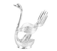 Generic Elegante Porta Cucchiaino da caffè a Forma di Cigno per L'arredamento Dell'ufficio del Bar di Casa, Lega Lucida a Specchio, Perfetto per Feste Ed Eventi (Supporto in argento con forchetta)