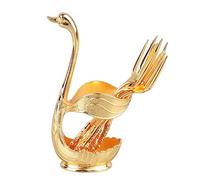 Generic Elegante Porta Cucchiaino da caffè a Forma di Cigno per L'arredamento Dell'ufficio del Bar di Casa, Lega Lucida a Specchio, Perfetto per Feste Ed Eventi (Porta oro con forchetta)