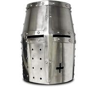 Generic Elmo medievale Templare Cavaliere Crociato Cavaliere Armatura Argento Antico con Supporto per Adulto | Armatura greca spartana romana, grande, come da immagine