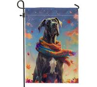 generic Fall Art Great Dane Front Yard Backyard Vertical Garden Flags 12 x 18 Double Face per esterni, Autunno Star Night Dog Piccole bandiere di lino per la casa, Cucciolo di acero Home Portico Prato