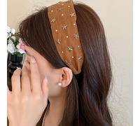 Generic - Fascia larga per capelli vintage marrone con borchie dorate a forma di stella e dettagli a rivetto, accessori per capelli in stile bohémien chic da donna, fascia per capelli alla moda per