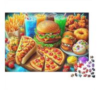 Generic Fast Food Feast Piatto Cibo Variopinto 1000pz Puzzle Cartone Riciclato Antistress Decorazione Parete Regalo Anniversario 52x38cm