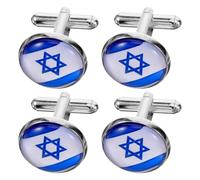 Generic Gemelli da Manica Bandiera Israele in Lega di Zinco, 4 Pezzi Fibbia, Versatili e Classici per Uniforme o Cappotto