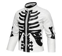 Generic Giacca da uomo in pelle con ossa scheletriche, per Halloween, cosplay, zombie, biker, felpe con cerniera completa, maniche lunghe, Bianco, S