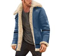 Generic - Giacca da uomo vintage in pelle di pecora, invernale, calda, a manica lunga, con pelliccia sintetica, fodera in pile Sherpa, imbottita, parka invernale con colletto a lapel, giacca in pelle