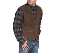 Generic Gilet da uomo in pelle scamosciata, stile western, da cowboy, senza maniche, con tasca, scollo a V, abbottonatura, Gilet Uomo Marrone, M