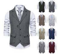 Generic Gilet da uomo in tweed retrò, in lana, a spina di pesce, slim fit, scollo a V, per lavoro, formale, per balli studenteschi, smoking, matrimoni, Gilet da uomo Z02-Silver, M