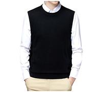 Generic - Gilet da uomo senza maniche lavorato a maglia, maglione, pullover a maniche lunghe, gilet da lavoro, taglio slim, collo tondo, Nero , 3XL