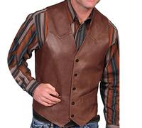 Generic Gilet in pelle da uomo con scollo a V vintage con bottoni e tasca senza maniche, gilet da cowboy occidentale, slim fit, Gilet Uomo Marrone, M