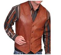 Generic Gilet in pelle da uomo con scollo a V vintage con bottoni e tasca senza maniche, gilet da cowboy occidentale, slim fit, Z02-Brown Gilet Uomo, M