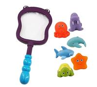 Generic Giocattoli Dierbad, Bb Squeeze Spray Portatile Divertente Giocattoli da Bagno per Bambini per il Bagno (Rete da pesca a ippopotamo con 6 animali)