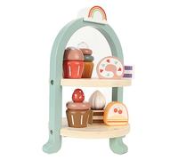 Generic Giocattolo per il tè Pomeridiano in Legno Torre per Torte e Pasticcini a Due Livelli per L'interazione Creativa tra Genitori e Figli 25,5 X 19,7 X 19,7 Cm