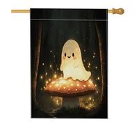 Generic Graziosa bandiera della casa dei fantasmi di Halloween, 71 x 101 cm, multicolore, su entrambi i lati, foresta di funghi magici, casa infestata, fantasma, decorazione per esterni