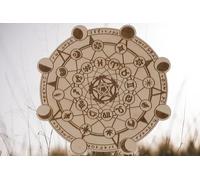 Generic Griglia di cristallo Chakra Vision Board in legno d'acero, rilievo inciso con simboli sacri, tavola a pendolo per chakra minerali e cristalli