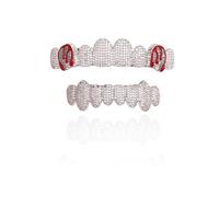 Generic Grill Grillz per i tuoi denti 18K oro placcato oro finitura 8 denti superiori 8 denti inferiori Hip Hop Mouth Grills per uomini e donne,Argento,set