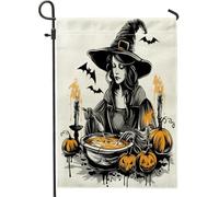 generic Halloween Anime Witch Front Yard Backyard Verticale Giardino Bandiere 12x18 Double Face per Esterno, Acquerello Magia Strega Piccole Bandiere di Lino Casa, Cartoon Home Portico Prato Bandiere