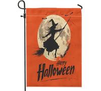 generic Happy Halloween Witch Front Yard Backyard Vertical Garden Flags 12x18 Double Sided per esterno, divertente strega volante piccole bandiere di lino casa, retrò gotico casa portico prato