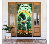Generic Happy St. Patrick'S Day Stampa Benvenuto Porta di Benvenuto Copertura 185 x 90 Cm Vacanze Stagionali Decorazioni Sfondo Per Porta D'ingresso Parete Portico