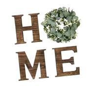 Generic Home Segno in Legno con Ghirlanda Artificiale Decorazione Murale Lettere Decorative Stile Rustico Materiale Legno Pp Adatto per Soggiorno Porta D'Ingr, Marrone