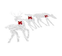 Generic Illumina il Tuo Cortile con il Set Luminoso per la Famiglia dei Cervi, Decorazione da Giardino per Esterni con Luci a LED, Fiocchi Rossi, Madre e Figlio, Renne, Decorazioni da