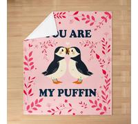 Generic Kawaii Puffins Coperta in pile di flanella per neonati, 76x102 cm, | Morbida e soffice coperta in peluche con un simpatico pulcinella di mare e un romantico motivo floreale, perfetta per letto,