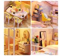 Generic Kit Casa delle Bambole Fai-da-te con Luce LED e Musica per la Decorazione Domestica Casa delle Bambole in Miniatura Sweet Time per Famiglia e Amici Natale Rosa 20 * 19,3 * 18 Cm