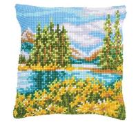 Generic Kit cuscino da ricamare a punto croce fori grossi Paesaggio dimensione 40 x 40 cm, VE 0197713