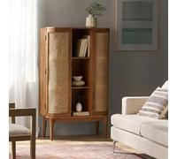 Generic Libreria moderna in legno di metà secolo con porte in canna, soluzione elegante per riporre oggetti, finitura noce, mobili versatili per casa e ufficio, ITKN686789