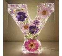 Generic Luce Notturna a Forma di Lettera Floreale, Fai da Te, Fiori Pressati in Resina, LED, Lampada Decorativa per la Casa, Regalo per la Festa della Mamma e Compleanno