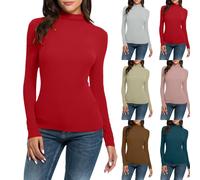 Generic - Maglietta da donna a maniche lunghe con collo alto, basic, elegante, tinta unita, aderente, sottogiacca, maglietta a collo alto, maglietta elasticizzata, elegante, sottovesti, maglietta