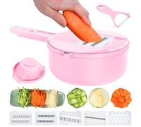Generic Mandolina multiuso 7 in 1 rosa, affettatrice per alimenti, taglia verdure (rosa, 27,9 x 17 x 8,5 cm, polipropilene, lama in acciaio inox)