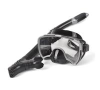 Generic Maschera Subacquea con Snorkel Set Maschera Snorkeling Boccaglio Lente Temperata Cornice Resistente Copri Naso Silicone Bocchino Morbido Tubo Curvo, Nero, Adulto