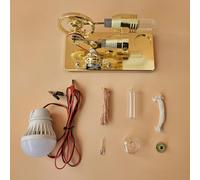 Generic Mini Kit Motore con Lampadina a LED Generatore di elettricità Base in Lega di Alluminio CNC, per L'arredamento Dell'ufficio degli Insegnanti (GOLD)