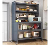 Generic Mobile Dispensa Cucina, Credenza Cucina Alta, Mensola Microonde con Ruote e Pedane, Mobile Salvaspazio, con Ante e Vani Aperti, per Cucina, Sala da Pranzo, Soggiorno(Grey,60*42cm/23.6*16.5in)