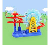 Generic Modello di Ruota Panoramica Scivolo Elettrico Auto Giocattolo Avventura Assemblare con Luce e Suono per Bambini di età Superiore a 3 Anni Decorazioni per la Casa in ABS Rosso/rosa