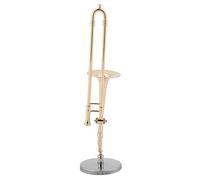 Generic Modello di Strumento Trombone in Miniatura in Ottone Placcato Oro per Sala da Musica, Regalo per Musicisti, 16x4x4 Cm, con Supporto e in Legno