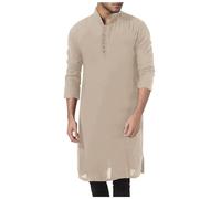 Generic Musulmano Medio Oriente Caftano Islamico Dubai Uomini Etnici Arte Lungo Camicia Indiana Casual Kurta Partito Abito Vestito Tradizionale Indiano Set, cachi, XXXL